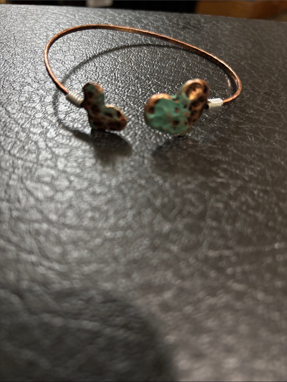 Copper Open Cuff Bracelet with Patina Heart Accents - Turquoise Green NWOT